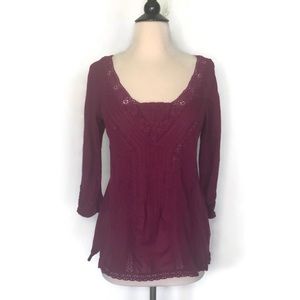 Meadow Rue Burgundy Lace Medley Peasant Top